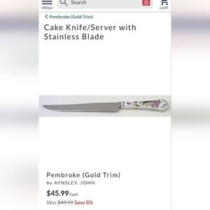 John Aynsley Pembroke Bread Knife Porcelain Stainless Blade 10 Inch Bird